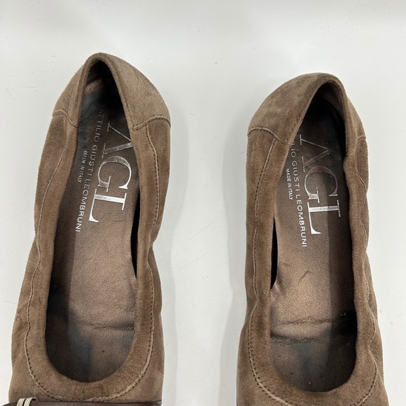 AGL Bella Ballet Flat Brown Suede Buckle Snakeskin Cap Toe Flat Shoes Size 8.5 - Picture 6 of 9